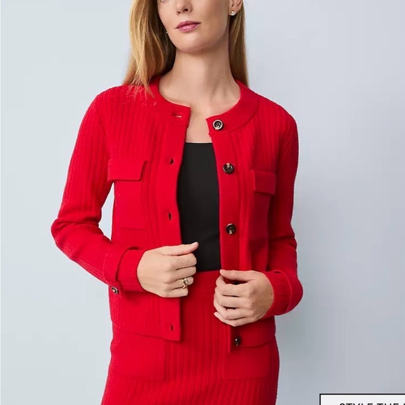 Ann Taylor Ribbed Sweater Jacket Iconic Red Size Medium Fall 2025 Collection - Picture 10 of 10